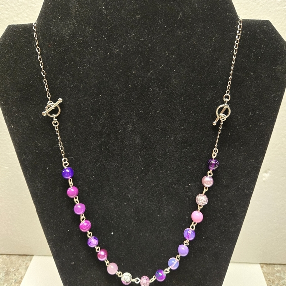 Hand Crafted Jewelry - Hand Crafted Silver and Pink Glass Bead Two Way Necklace